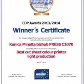 Лучшая цветная система производительной печати: bizhub PRESS C1070 компании Konica Minolta получила премию Европейской Ассоциации EDP
